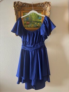 Women’s Blue Ruffle-Sleeve Romper